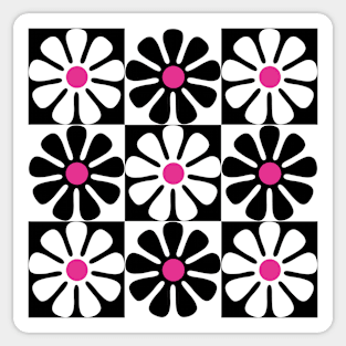 60's Retro Big Flowers in Black, White and Pink Sticker